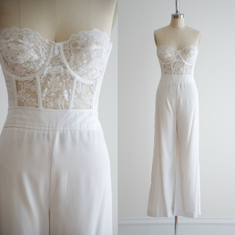 Malia Honolulu Vintage 70s Wide Leg Flare Trousers M White High Waist Boho Bell